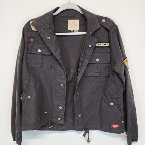 Chaser Military Jacket Size M Black Canvas Embroidered Patches Moto Punk Biker - Picture 3 of 16